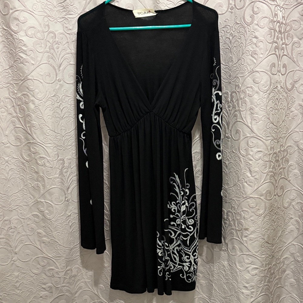 Black Dress with White Floral Accents